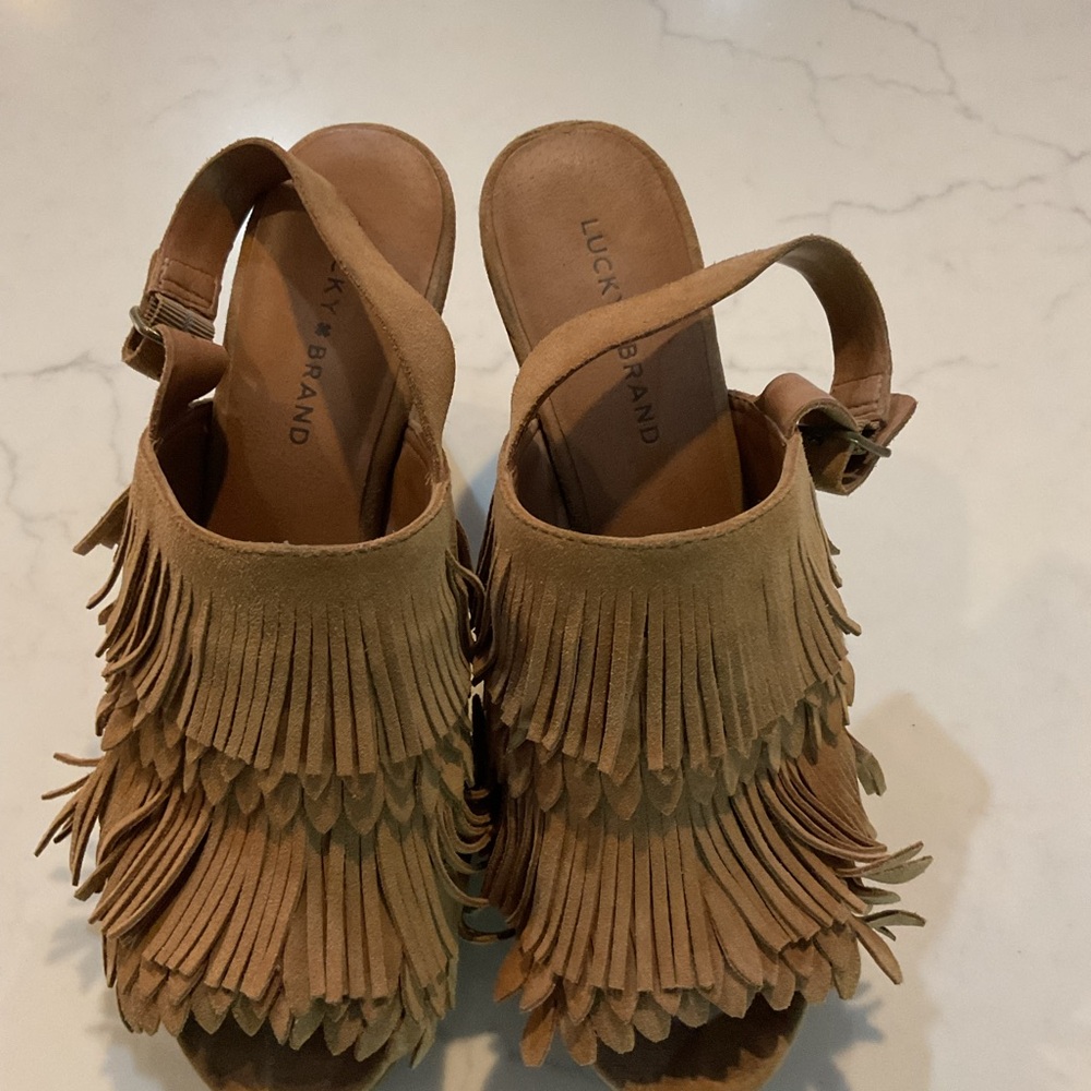 Lucky Brand Brown Fringe Women's Sandals